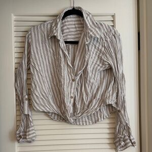 beachlunchlounge Beige and White Striped Button-Down Shirt